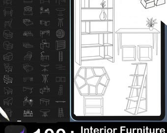 Procreate Interior Furniture Stamp Brushes: 100+ Home Design Sketches (PDF)