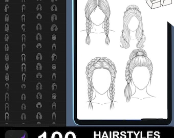 100 Hairstyle Procreate Stamps: Hair Brush Set (PDF Guide)