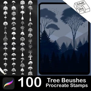 100 Procreate Tree Brushes,Tree Silhouette Stamp Brush Set,Procreate Nature, Landscape, Forest,Botanical Brush, forest, Pine Tree silhouette