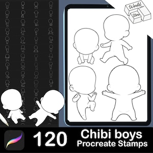120 Procreate Chibi Boys Stamps | Procreate Anime Chibi Bodies Stamp Brushes | Procreate Chibi Poses Stamps | Procreate Chibi Boy Stickers