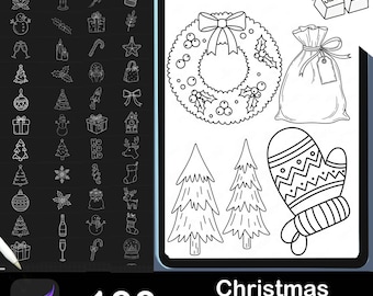 100 Christmas Procreate Stamps: Ornament & Tree Brush Set (PDF)