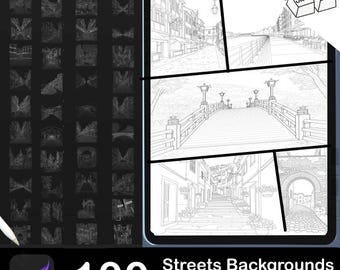 100 Procreate Streets Stamps | City View Backgrounds (PDF)