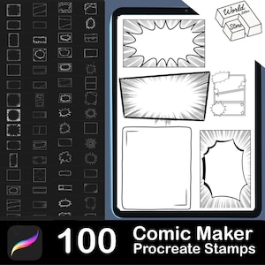 100 Procreate Comic Maker Stamp Brushes, Storyboard Template Builder, Speech Bubble Stamp, Procreate Comic Book Constuctor, Comic Pop Art