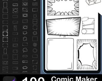 Procreate Comic Maker Brushes: Storyboard & Speech Bubble Stamps (Digital Download)