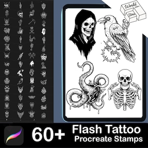 60+ Horror Friday the 13th Flash Tattoo Procreate Stamps Horror Halloween Tattoo Reference Stamp Brush Pack - Instant Digital Download