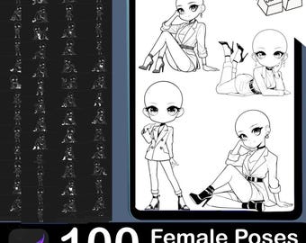 Procreate Female Pose Brushes: 100 Woman Body Stamps (Digital Download)