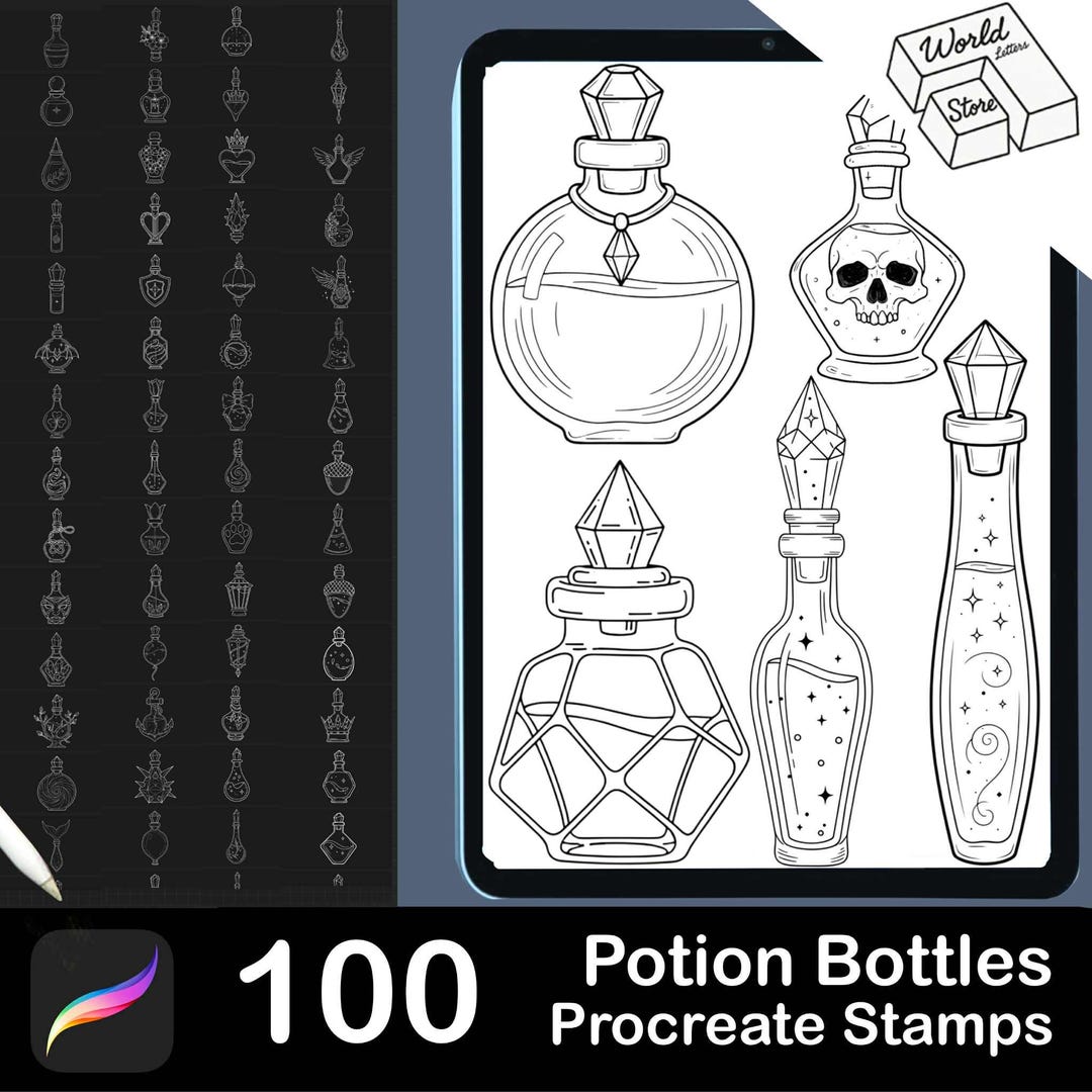 Potion Bottle Procreate Brushes: Magic & Witchcraft Stamps (PDF Guide ...