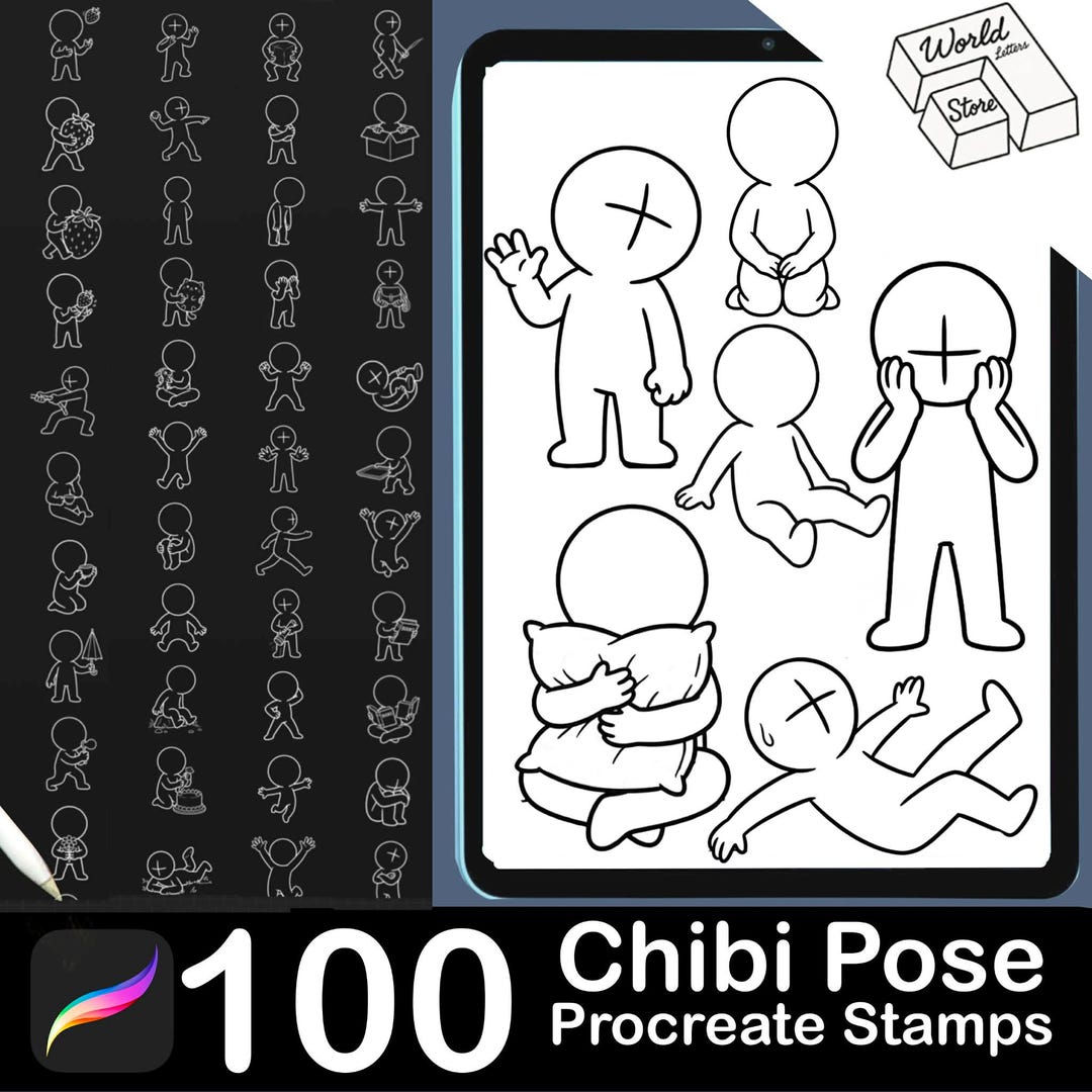 100 Chibi Pose Procreate Stamps, Anime Manga Character Design Brushes ...