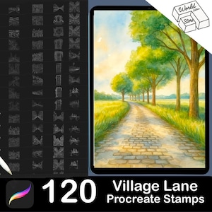 120 Procreate Dorf Lane of Cottages Stempel, realistische Pinsel für Procreate, sofortiger digitaler Download