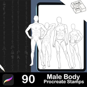 90 Procreate Male Body Poses Stamps & Brush Set for Fashion Illustration, Dynamic Men&#39;s Poses, Fashion Design Mannequin Drawings