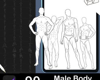 Procreate Male Body Poses Stamps & Brush Set: Fashion Illustration (PDF Guide Included