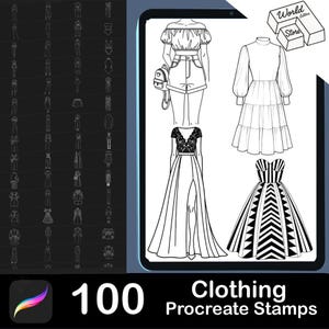 100 Clothing stamp brushes for Procreate, Procreate stamp, procreate brushes, procreate clothes, Procreate outfit stamp brushes, Procreate