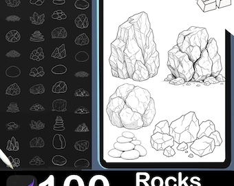 100 Rock Stamps Nature Brushes for Procreate (Digital Download)