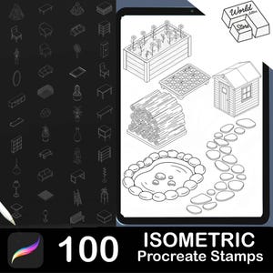 100 trädgårdsisometriska Procreate-stämplar, 3D-penselset (digital nedladdning)
