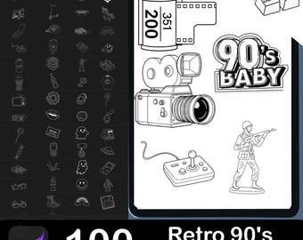 Retro 90s Doodle Stamps Brush Set: Procreate Line Art (Digital Download)