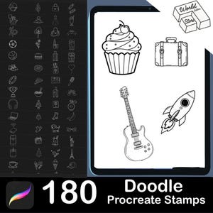 180 Procreate Doodle Stamp  pieces, Random Brush Stamps, Teddy Paris Shoes Heart Food Stamps, Fun Brushes, Stamp Brushes
