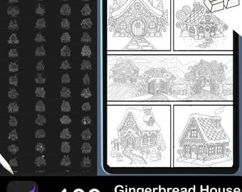 100 Gingerbread House Procreate Stamps, Brushes for Procreate, Instant Digital Download