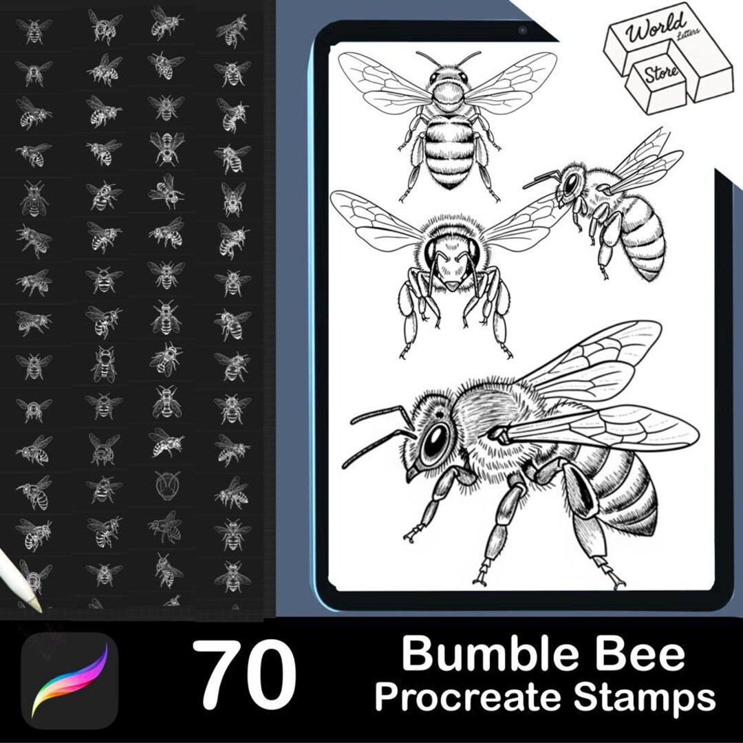 70 Bumble Bee Procreate Stamp Set 70 Bumble Bee, Honey Bee, Bug Brush ...
