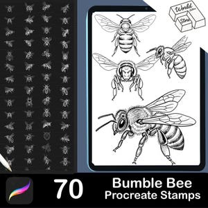70 Bumble Bee Procreate Stamp Set 70 Bumble Bee, Honey Bee, Bug Brush Stamps | Illustrations | Tattoo Designs | Procreate Digital Brush Set