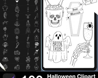 Halloween Procreate Clipart Bundle: Spooky Bachelorette Party Stamps (PDF Download)