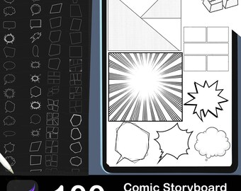 Procreate Comic Storyboard Template Builder: 100 Pop Art Bubble Stamp Brushes