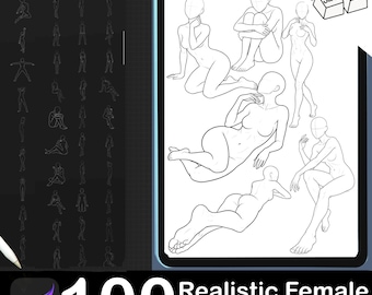 100 Realistic Female Pose Stamps for Procreate | Female Body Poses | Anatomy Drawing Reference