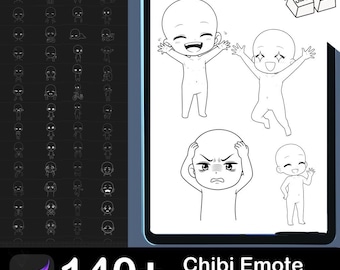 Carimbos de emotes chibi para Procreate: Pincéis de figuras de anime (Download em PDF)