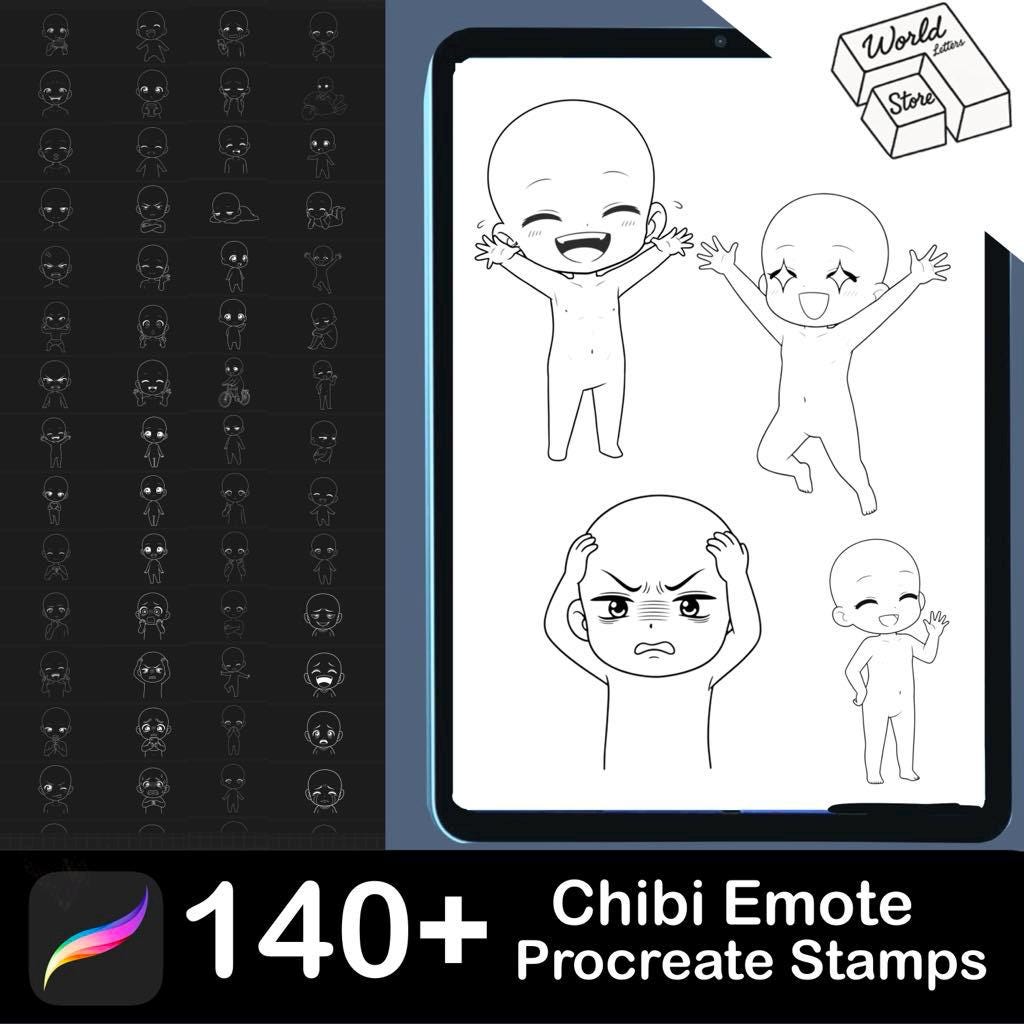 Más de 140 sellos base chibi para Procreate – Pinceles de figuras anime para Twitch y Discord v3