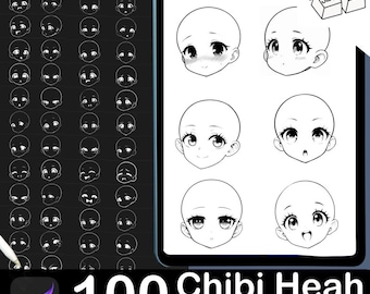 100 Chibi Emote Brushes: Procreate Head Stamps (Digital Download)