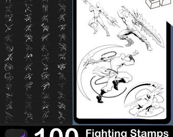 Procreate Fighting Pose Stamps: Anime Manga Brushes (Digital Download)