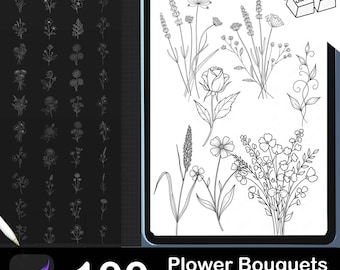 120 Procreate Blumenstrauß Procreate Briefmarken: Blumen botanische Pinsel