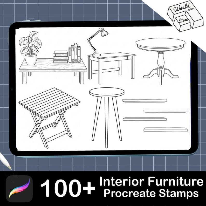Procreate Interior Furniture Stamp Brushes: 100+ Home Design Sketches ...