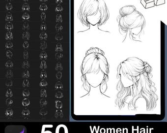 Procreate Hair Stamp Brush Set: 50 Women's Hairstyles (Digital Download)