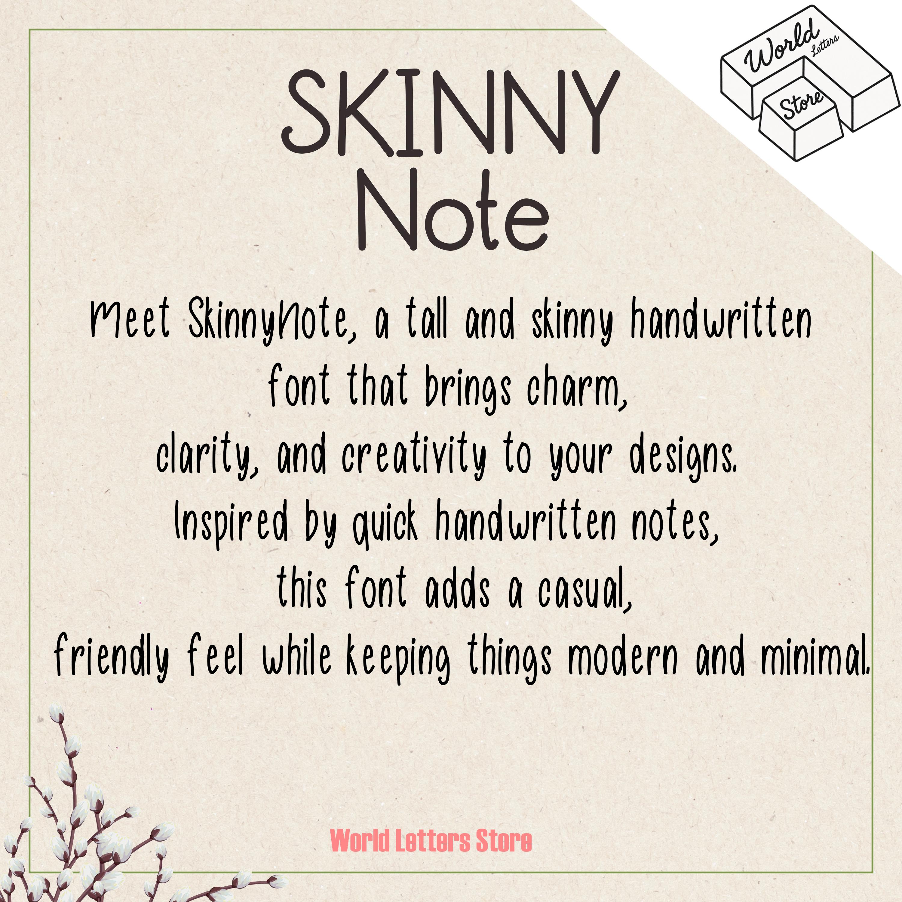 Skinny Notes Skinny Note Handwritten Font: Casual Marker Style (TTF File + PDF Guide ...
