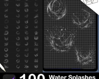 Water Splashes Procreate Stamps: Liquid Brushes (PDF Guide Included