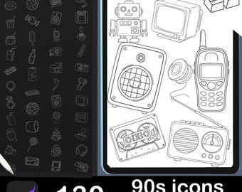90s Retro Icon Procreate Brushes: Old School Doodles (PDF)
