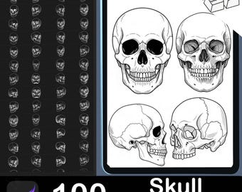 Procreate Skull Stamp Brush Set: 100 Halloween Tattoo Designs (Digital Download)