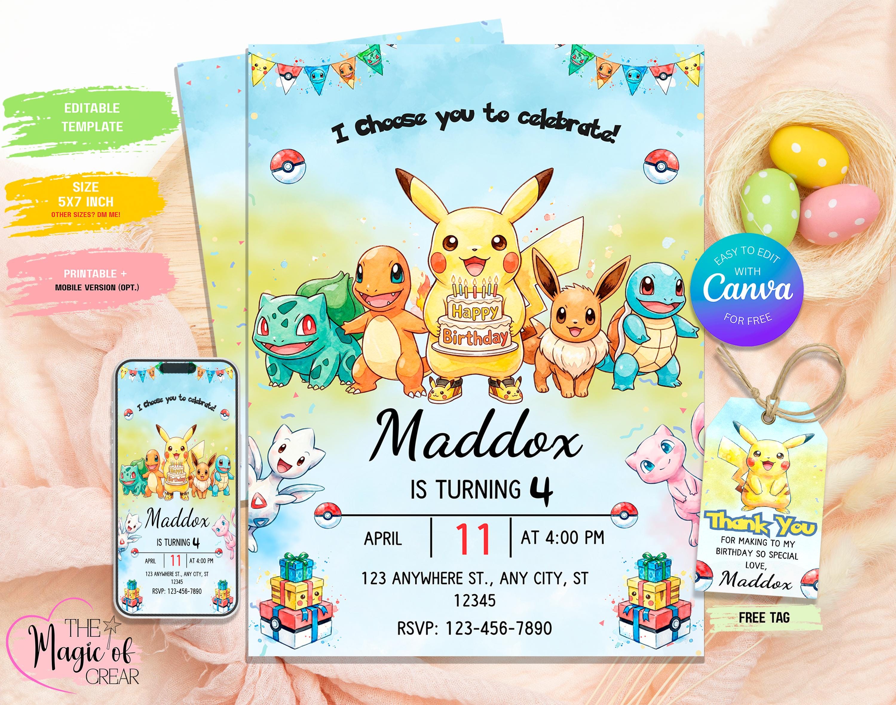Pokemons Birthday Invitation - Etsy Pokemons Birthday Invitation - Etsy