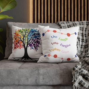 Inspirational Square Pillowcase - Live Laugh Love Forgive Explore Grow, Positive Vibes Home or Office Decor