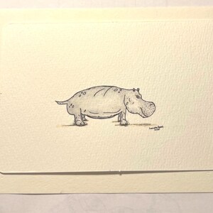 Carte postale hippopotame faite main – peinture animalière mignonne et originale