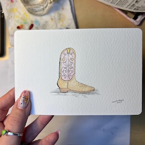 Boot Scootin’ Beauty – Handgemalte Cowgirlkarte für jeden Anlass