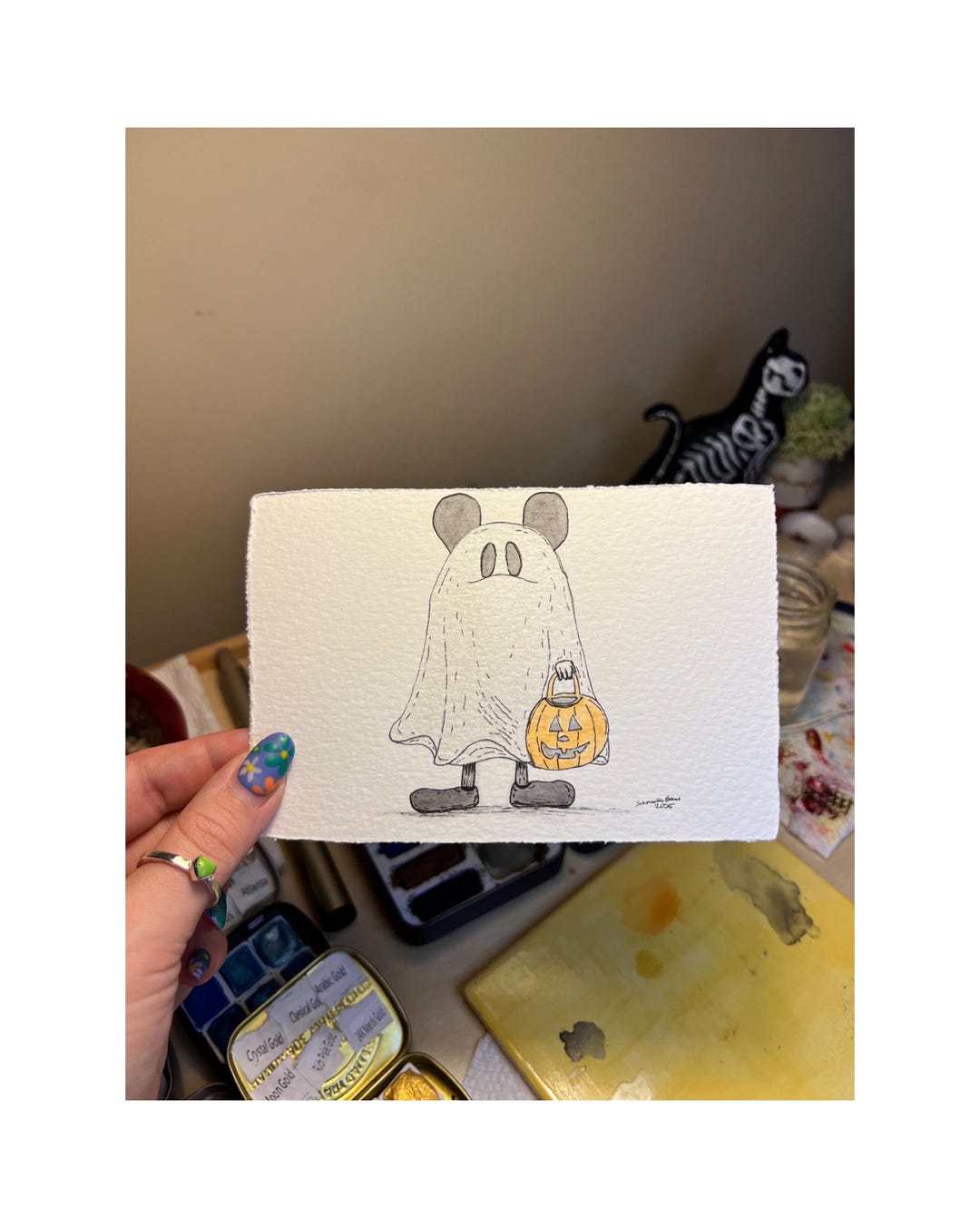 Handmade Spooky Ghost Card – Halloween Watercolor Art Stationery - Etsy