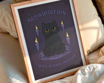 Void Meowditation Lustiges Katzen Poster - Lustige Katzen Wandkunst, schrulliges druckbares Katzendekor, Geschenk für Katzenliebhaber, lustiger Katzendruck