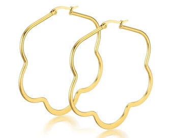 Gold Geometric Hoop Earrings - Stainless Steel - Lightweight