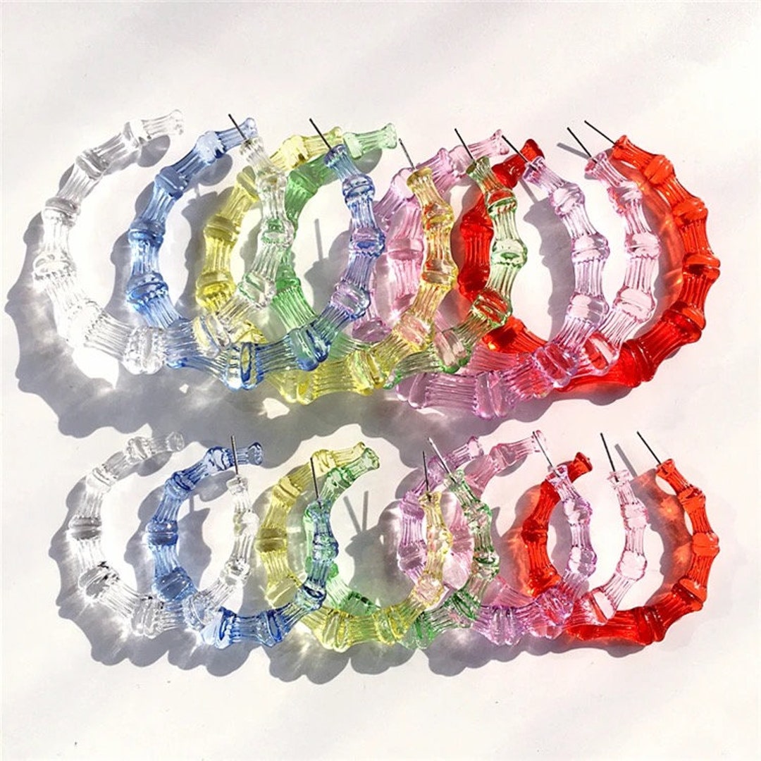Transparent Long Beads Hoop Earrings Clear