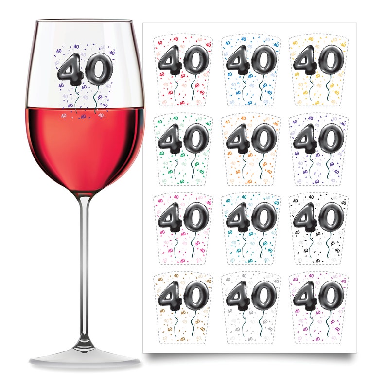 WINE GLASS DECALS Birthday Wine Glass Markers 40th Etsy
