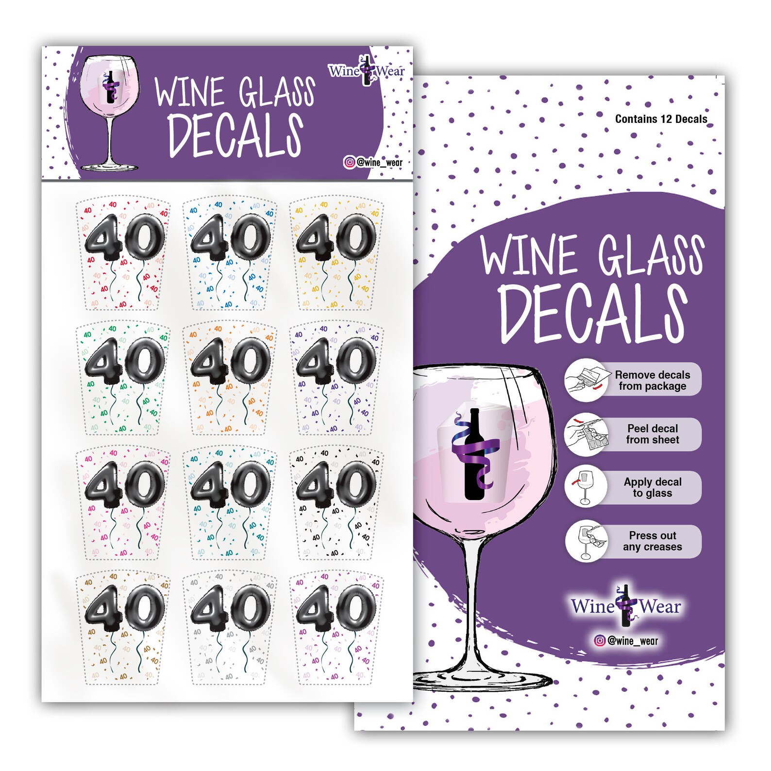 WINE GLASS DECALS Birthday Wine Glass Markers 40th Etsy