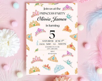 Magical Princess Birthday Invitation for Girls, Editable Royal Party Invite Template, Instant Download, Digital File