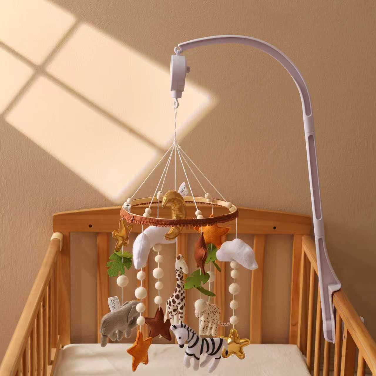 Babywieg mobiel met musical, nachtlampje en maanster projector, mobiel voor wieg met afstandsbediening, timingfunctie, 360 ° rotatie wieg speelgoed voor pasgeboren baby's, jongens en meisjes (blauw