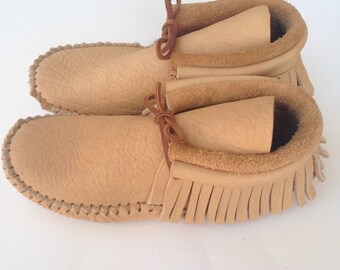 Adult Tan Leather Fringe Moccasins
